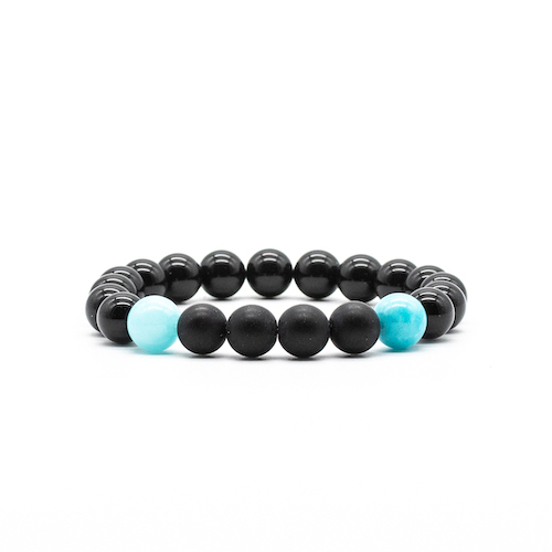 BRACELET HOMME 10MM AIGUE MARINE+ONYX DÉPOLI la pièce QUALITÉ EXTRA