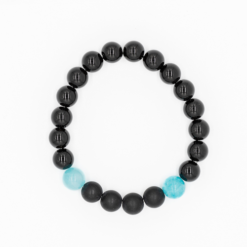 BRACELET HOMME 10MM AIGUE MARINE+ONYX DÉPOLI la pièce QUALITÉ EXTRA