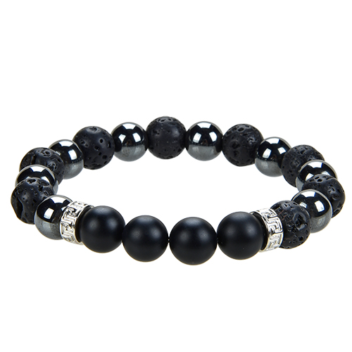 Bracelet homme prestige perles pierres de lave / de lune 10mm