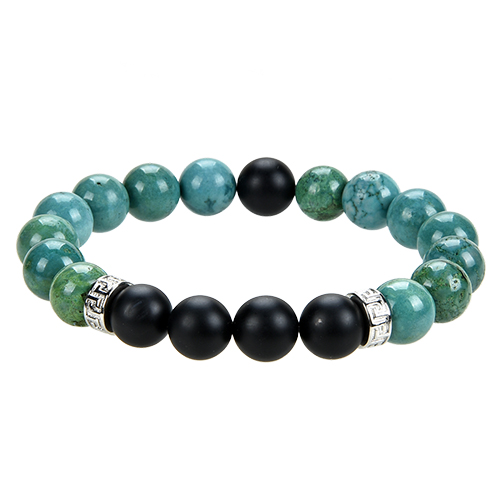 BRACELET HOMME 10MM TURQUOISE VÉRITABLE +ONYX DEPOLI La pièce EXTRA