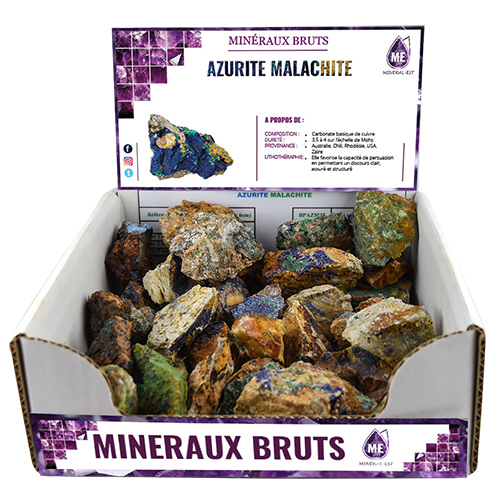 BOITE PRÉSENTOIR AZURITE-MALACHITE 5à7CM (x25pcs) Qualité A