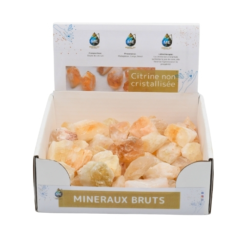 BOITE PRÉSENTOIR CITRINE NON CRISTALLISÉE 3à5CM (x35pcs) Qualité B