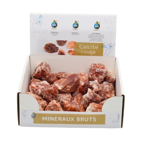 BOITE PRÉSENTOIR CALCITE ROUGE 5à7CM (x25pcs) Qualité EXTRA