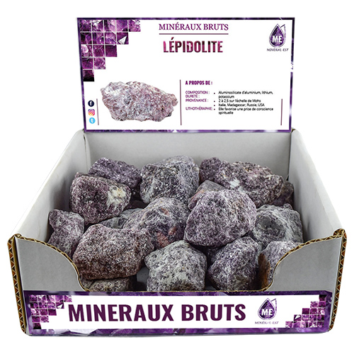 BOITE PRÉSENTOIR LÉPIDOLITE 5à7CM (x25pcs) Qualité EXTRA