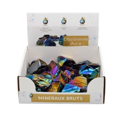 BOITE PRÉSENTOIR OBSIDIENNE AURA 5à7CM (x25pcs) Qualité EXTRA