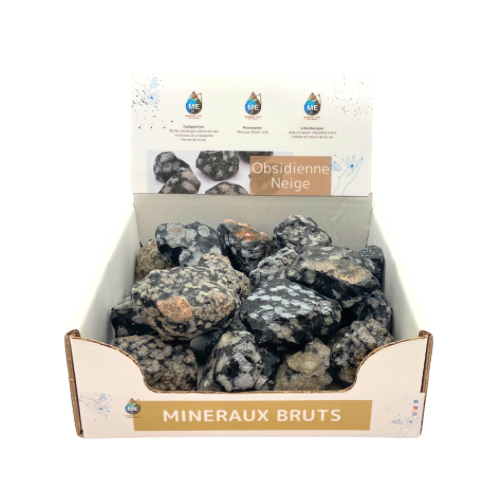 BOITE PRÉSENTOIR OBSIDIENNE MOUCHETÉE 3à5CM (x35pcs)  Qualité EXTRA