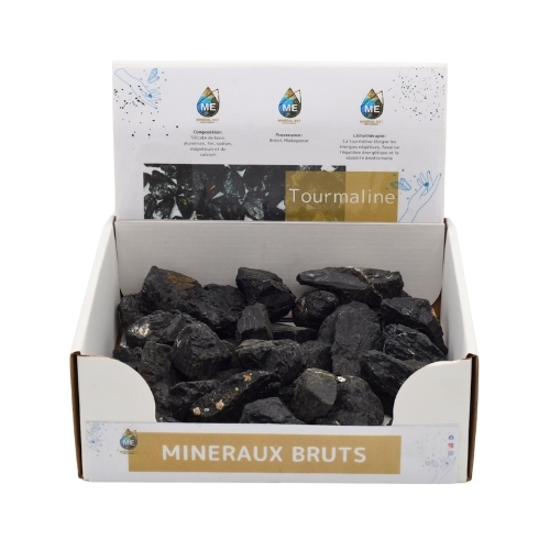 BOITE PRÉSENTOIR TOURMALINE BRUTE 5à7CM (x25pcs)  Qualité A