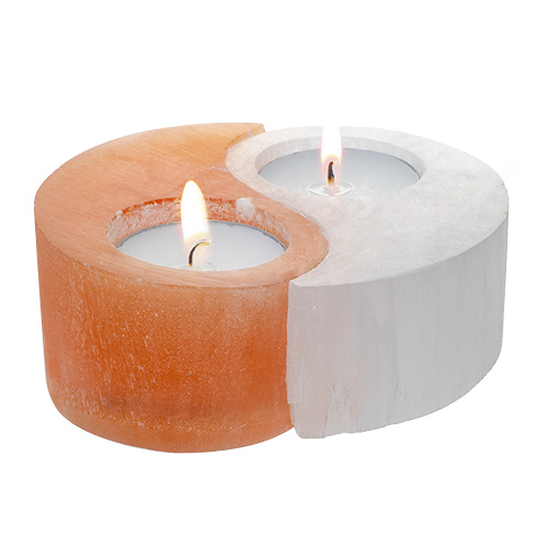 BOUGEOIR YIN & YANG EN SÉLÉNITE BLANCHE ET ORANGE