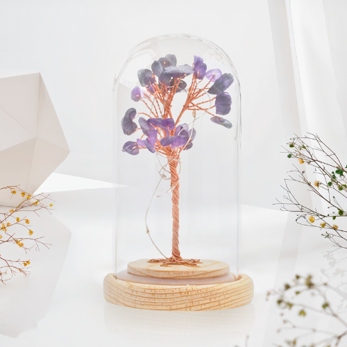BONSAÏ LUMINEUX AMÉTHYSTE SOUS CLOCHE - QUALITÉ EXTRA 
