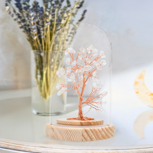 BONSAÏ LUMINEUX CRISTAL DE ROCHE SOUS CLOCHE - QUALITÉ EXTRA 