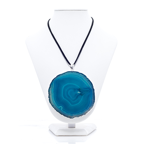 COLLIER AGATE BLEUE TURQUOISE / POLIE ARGENTÉE (la pièce)