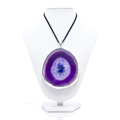 COLLIER AGATE VIOLETTE / POLIE ARGENTÉE