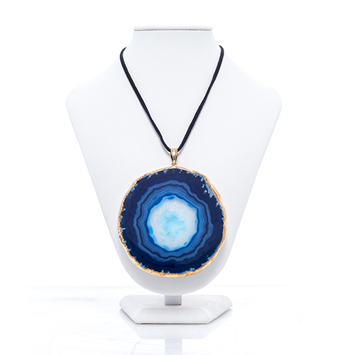 COLLIER AGATE BLEUE / POLIE OR 24 CT