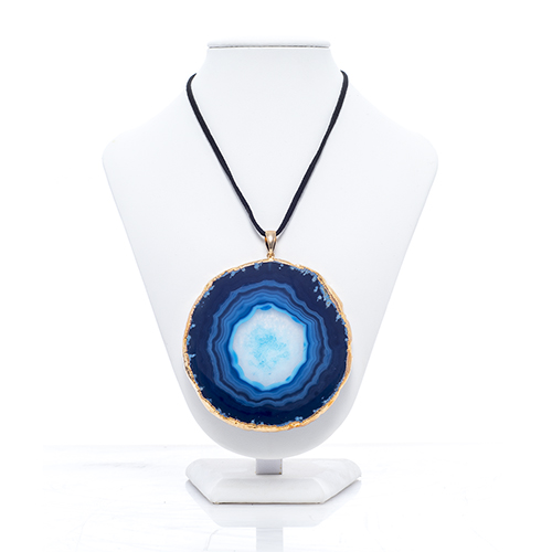 COLLIER AGATE BLEUE / POLIE OR 24 CT  (la pièce)