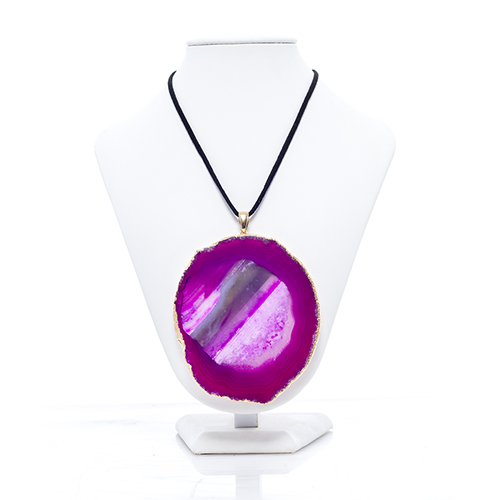 COLLIER AGATE ROSE / POLIE OR 24 CT