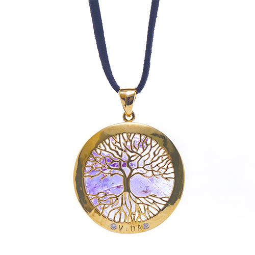 COLLIER ARBRE DE VIE DORÉ AMETHYSTE 
