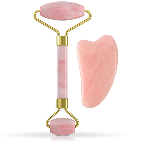 COFFRET BIEN-ETRE ROLLER + GUA SHA EN QUARTZ ROSE QUALITÉ EXTRA