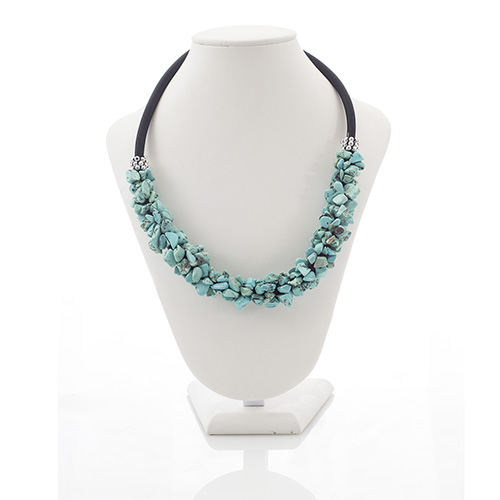 COLLIER CLEOPATRE TURQUOISE RECONSTITUÉE SUR CORDON