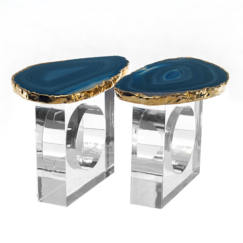 COFFRET ROND DE SERVIETTE EN AGATE BLEUE Qualité EXTRA