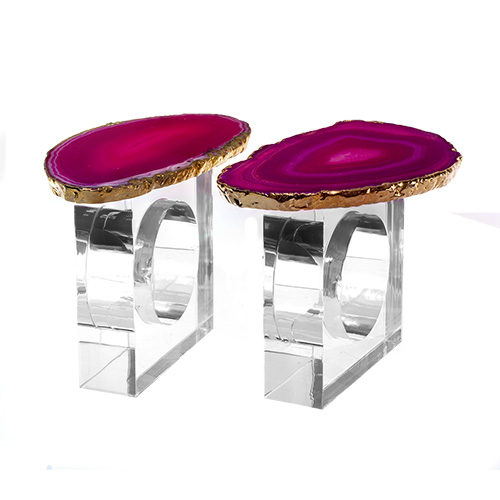 COFFRET ROND DE SERVIETTE EN AGATE ROSE Qualité EXTRA