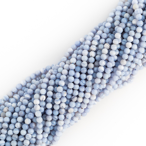 FIL DE PERLES 6MM CALCÉDOINE BLEUE Qualité EXTRA