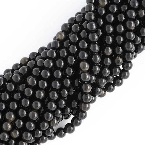 FIL DE PERLES 8MM OBSIDIENNE DORÉE Qualité EXTRA