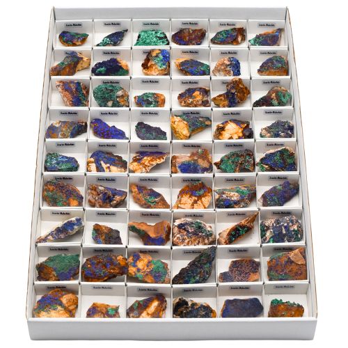 BOITE ÉCOLIÈRE AZURITE MALACHITE BRUTE QUALITÉ A (54pcs)