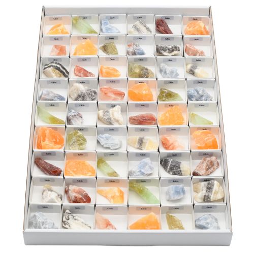 BOITE ÉCOLIÈRE <strong>CALCITES MÉLANGÉES</strong> BRUTES (54pcs)