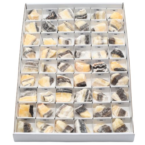 BOITE ÉCOLIÈRE <strong>CALCITE ZÉBRE</strong> BRUTE QUALITÉ A (54pcs)