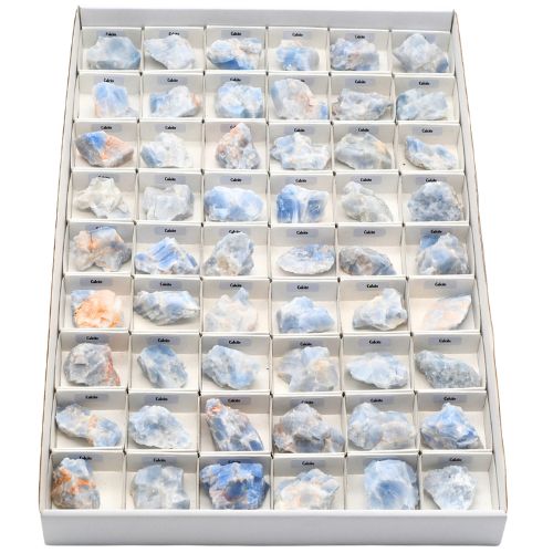 BOITE ÉCOLIÈRE CALCITE BLEUE BRUTE - QUALITÉ EXTRA (54pcs)