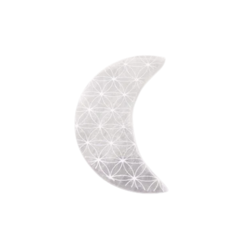 LUNE GRAVÉE FLEUR DE VIE EN SÉLÉNITE BLANCHE - QUALITÉ A