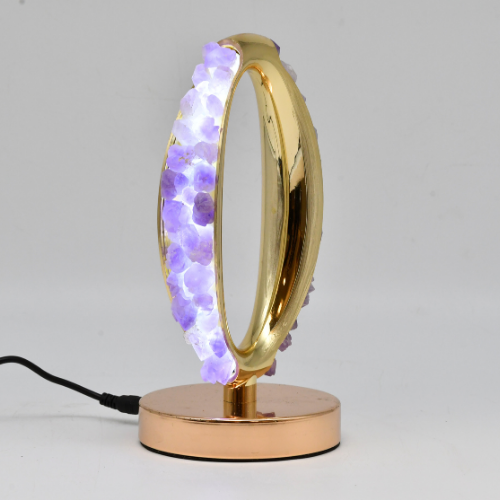 LAMPE OVALE DORÉE AMÉTHYSTE 