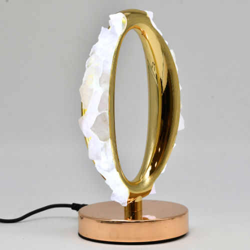 LAMPE OVALE DORÉE QUARTZ ROSE 