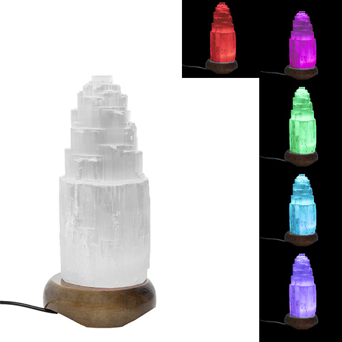 PETITE LAMPE SÉLÉNITE [20CM A 25CM], LED 6 COULEURS (SOCLE BOIS)