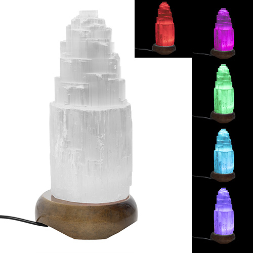 GRANDE LAMPE SÉLÉNITE [27CM A 30CM], LED 6 COULEURS (SOCLE BOIS)