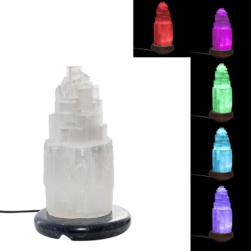 PETITE LAMPE SÉLÉNITE [20CM A 25CM], LED 6 COULEURS (SOCLE CERAMIQUE)