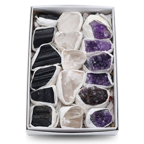 MINI FLAT D'AMÉTHYSTE - TOURMALINE - CRISTAL DE ROCHE  QUALITÉ A
