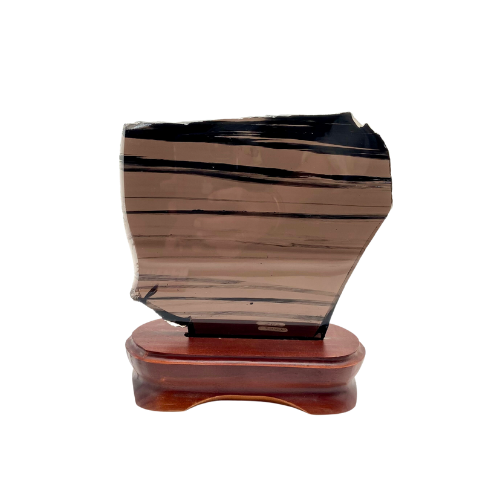 PLAQUE <strong>D'OBSIDIENNE D'ARMÉNIE</strong> SUR SOCLE EN BOIS