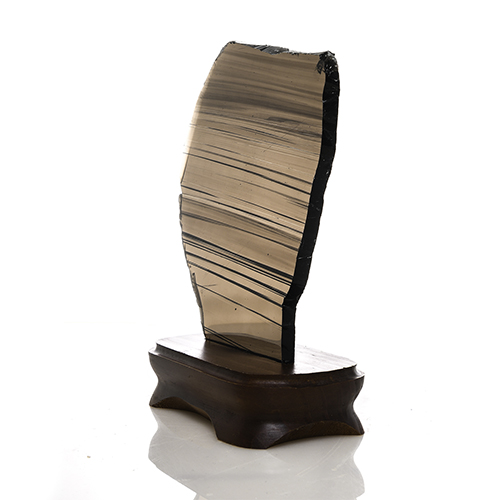 OBSIDIENNE D'ARMÉNIE PLAQUE SUR SOCLE BOIS