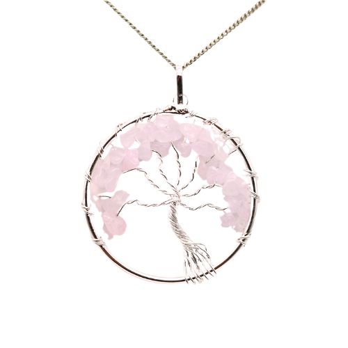 PENDENTIF ARBRE DE VIE QUARTZ ROSE