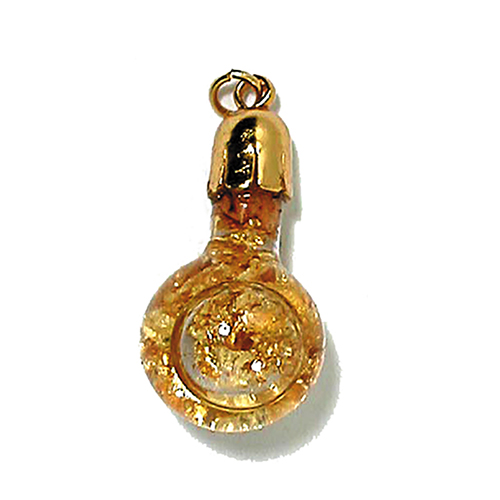 PENDENTIF AMPOULE DE FEUILLES D'OR