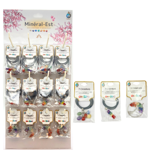 PRÉSENTOIR MURAL PENDENTIFS 7 CHAKRAS (60 pces)