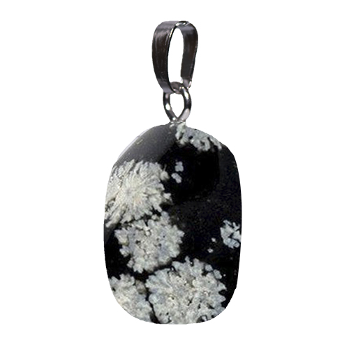 PENDENTIFS PIERRES  ROULÉES SUR BÉLIÈRE OBSIDIENNE MOUCHETÉE (x5 pces