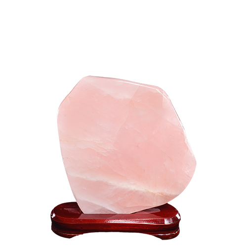 PETITE PLAQUE DE QUARTZ ROSE POLIE SUR PRÉSENTOIR