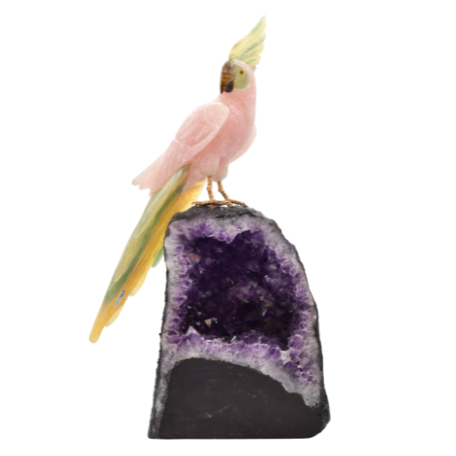 STATUETTE OISEAU AMÉTHYSTE 1 (Perroquet rose)