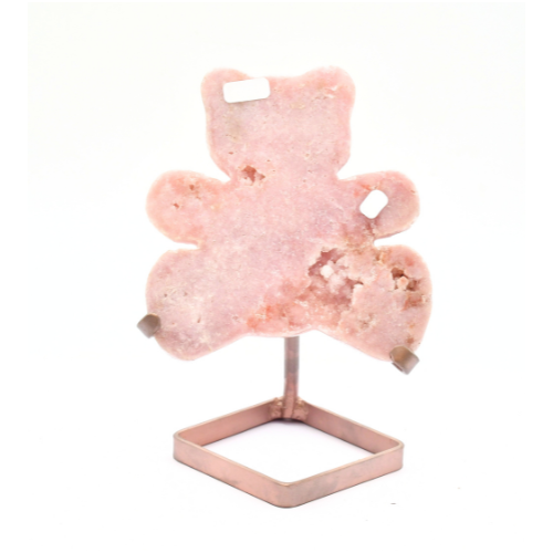 OURS POLI EN <strong>AMÉTHYSTE ROSE</strong> SUR SUPPORT ROSE