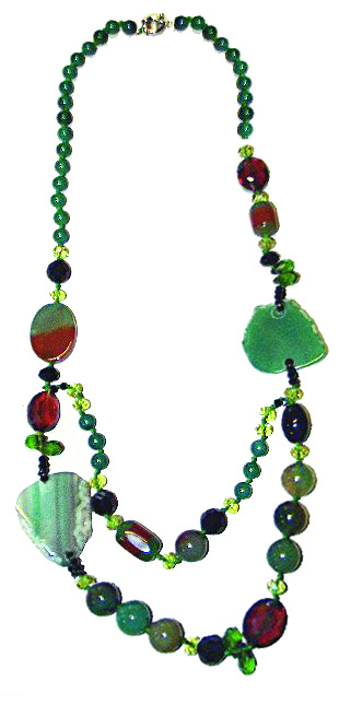 SAUTOIR 2 RANGS AGATE VERTE