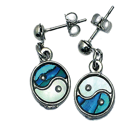 BOUCLES D'OREILLE NACRE BLEUE YING-YANG  (x 12 pces)