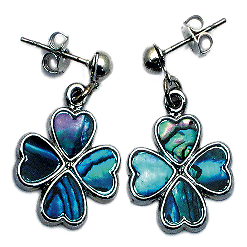 BOUCLES D'OREILLE NACRE BLEUE TRÈFLE (x 12 pces)