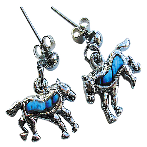 BOUCLES D'OREILLE NACRE BLEUE CHEVAL (x 12 pces)